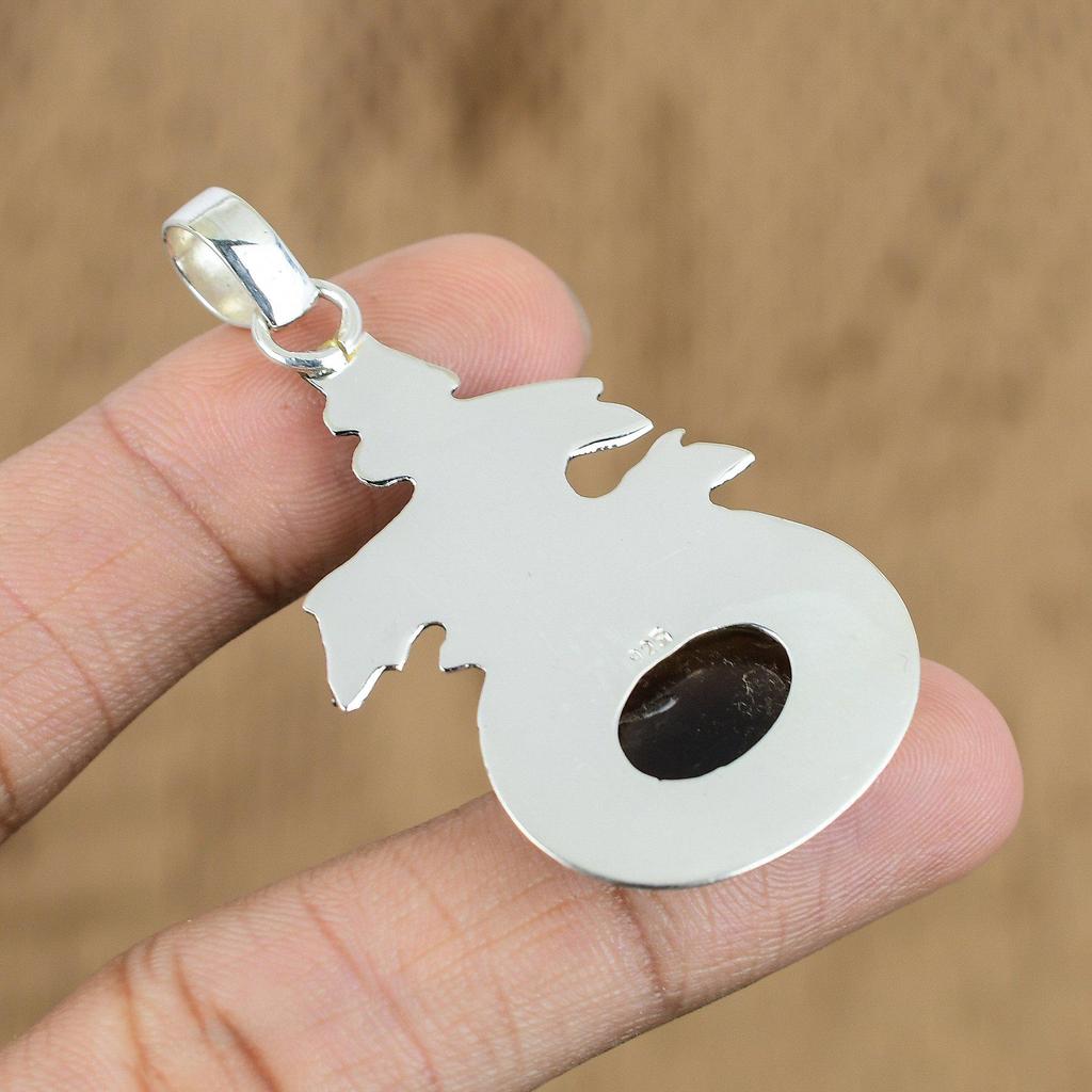 Oval Natural Smokey Quartz Ethnic Handcrafted Wedding Pendant Jewelry 925 Silver