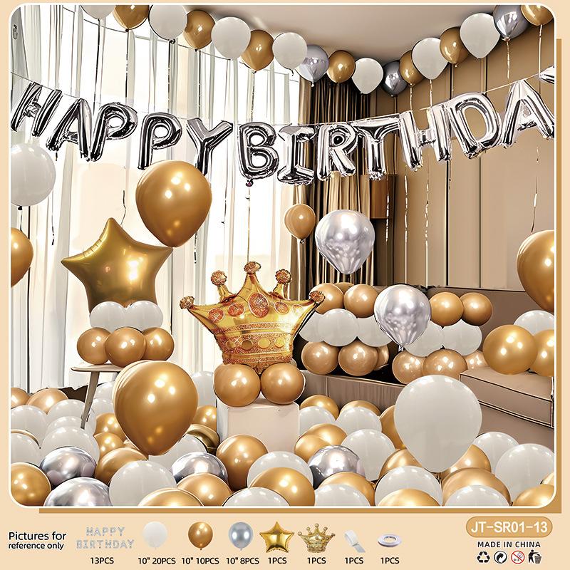 Happy Birthday Scene Arrangement Ornaments Balloon Props Dress Up Set Adult Party Background Wall Package