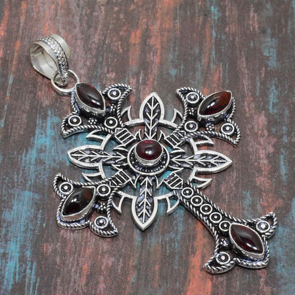 Крест Гессонит Гранат Драгоценный камень Ручной Работы Стерлингового Серебра 925 Свадебный Ювелирный Кулон