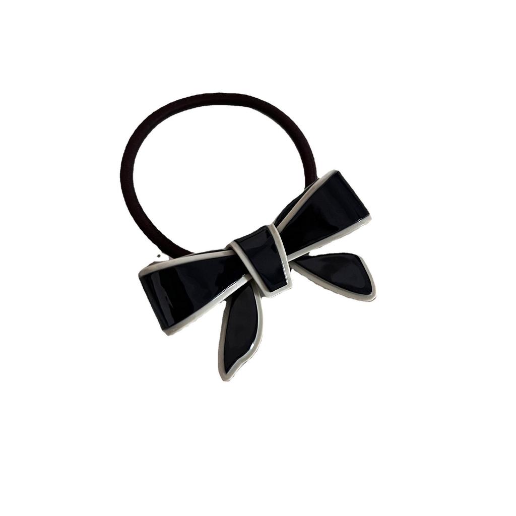 Elegant Acetate Bow Hairpin & Hairband Set - Black and White Clip with Hair Tie.