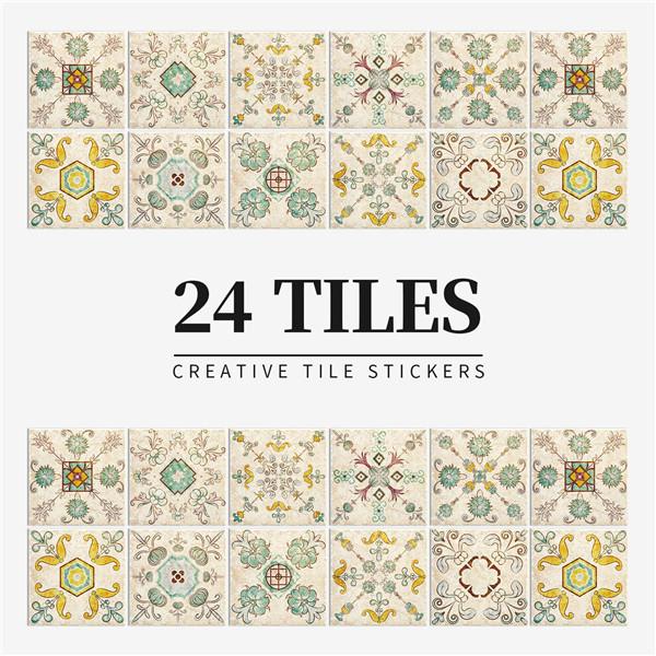 24PCS  Creative Kitchen Tile Stickers Waterproof Mandala Flowers Tile Paste Self-adhesive Wallpaper Bedroom Decoration Stickers
