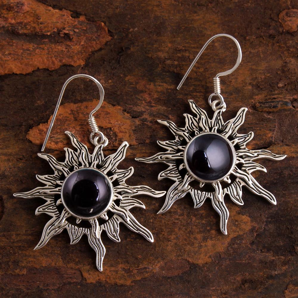 Серьги с сердоликом, черным ониксом, лазуритом и солнечным затмением, стерлинговое серебро 925 пробы, ювелирные украшения ручной работы