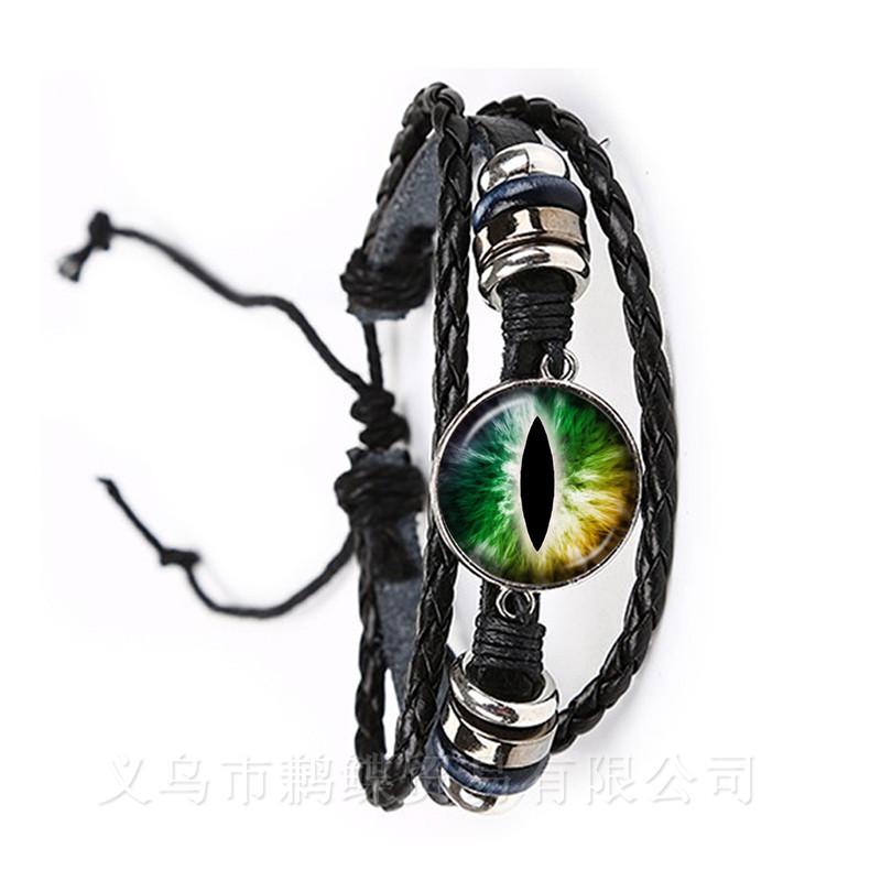 1 PC Sauron Evil Bracelet Evil Eye Glass Photo Jewelry, Dragon Eye Black/Brown 2 Color Leather Adjustable Bangle Best Gift