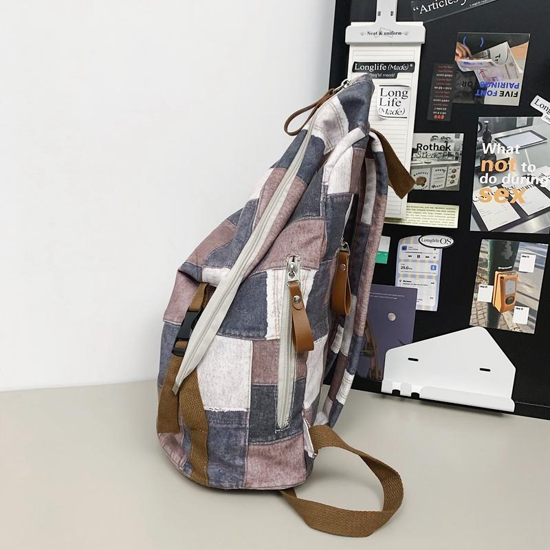 Джинсовый женский рюкзак с цветными блоками, мужские клетчатые рюкзаки, большая вместительная сумка на плечо, студенческая школьная сумка