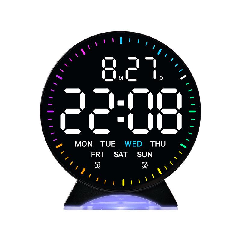 LED Digital Alarm Clock Week Date Second Hand Display Brightness Adjustable 2 Alarms Table Ambient Light 12/24H Electronic Clock