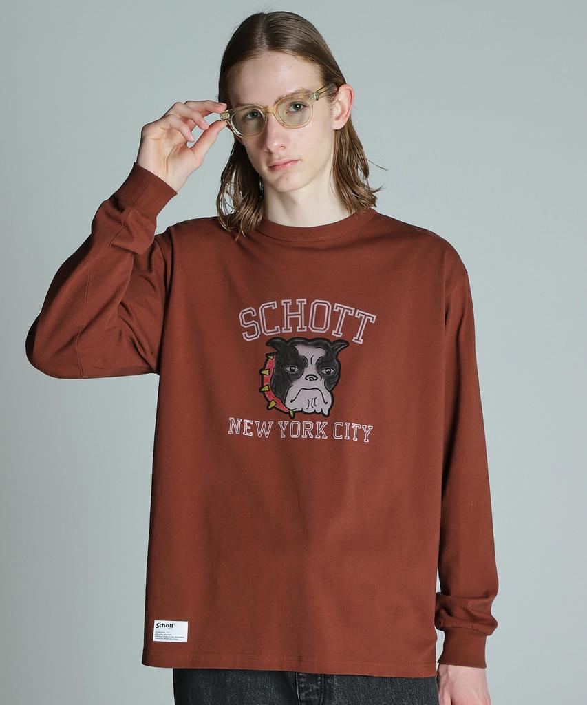 Мужская футболка с длинным рукавом Schott Color Flocky Bulldog, Размер XL, 050, Коричневый, 782-4230013