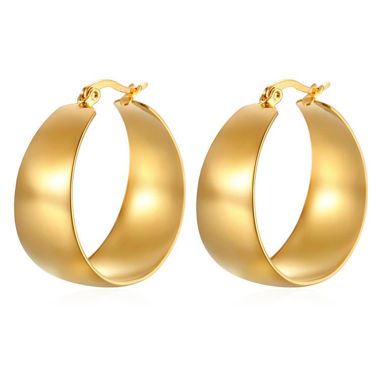 ins European and American widened curved stainless steel earrings, high-grade titanium steel earrings 18K gold light luxury women's earrings