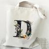 26 Letters Flower Tote Bag For Women Eco Reusable Shoulder Bagslarge Capacity Canvas Casual Harajuku Shopping Shopper Handbag