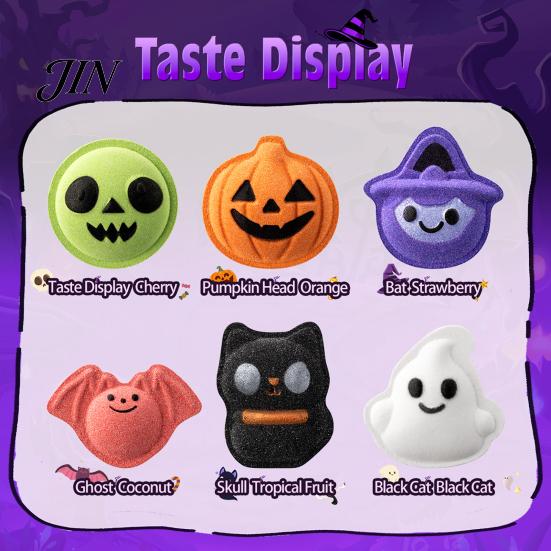 Holiday Bath Salts Ball 1/6Pcs 50G Halloween Bombs with Fruity Scents, Ghost Pumpkin Bat Black Cat Set Witch Fizzies Ball, Dry Skin Moisturizing