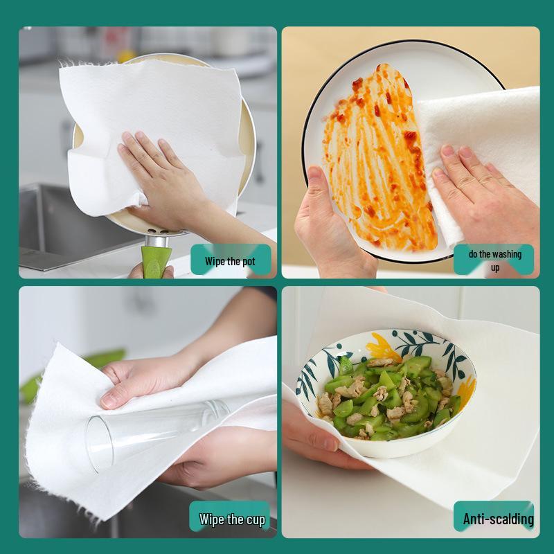 Впитывающие одноразовые салфетки из бамбукового волокна - Безворсовые, двойного назначения для влажной/сухой уборки кухни