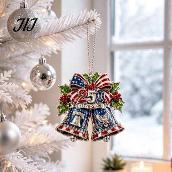 Car Rear View Mirror Accessories 250th Anniversary Christmas Ornament, Acrylic Patriotic Hanging Decor USA Gifts with Eagle Santa Liberty Bell,