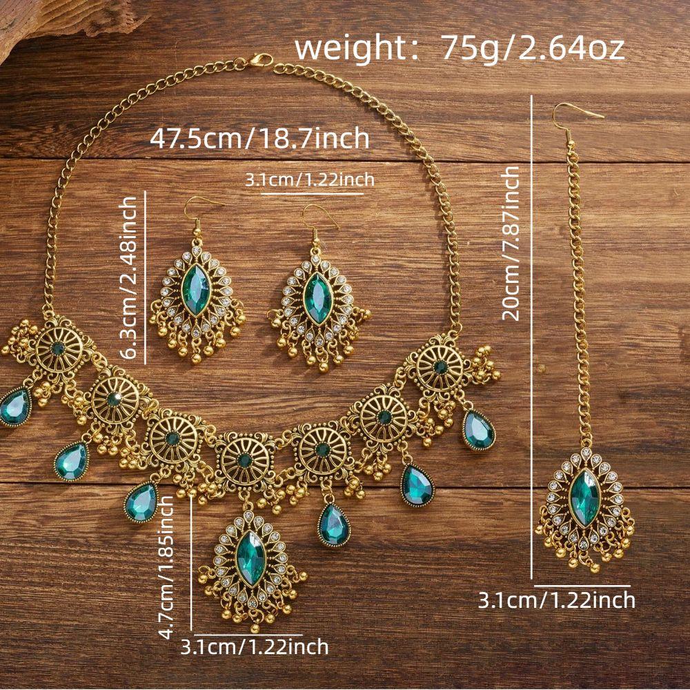 Rhinestone Inlaid Necklace Earrings Set Hollowed Out Forehead Ornament  Bridal