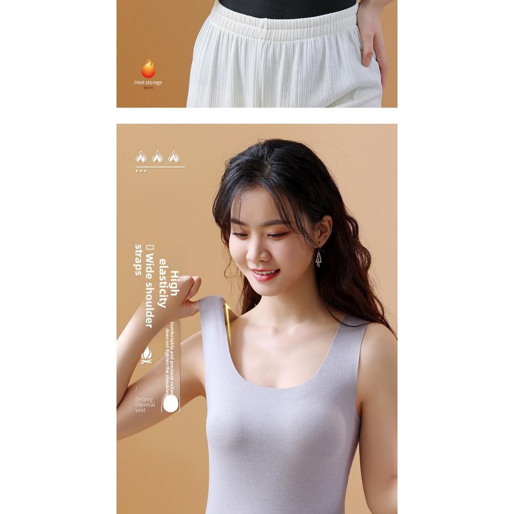 Women's Warm Sleeveless Warm Top - Winter Warmth, High Elasticity -Line Contour Shirt, Round Neck Fitness and Stacking Shirt - Soft and Comfortable