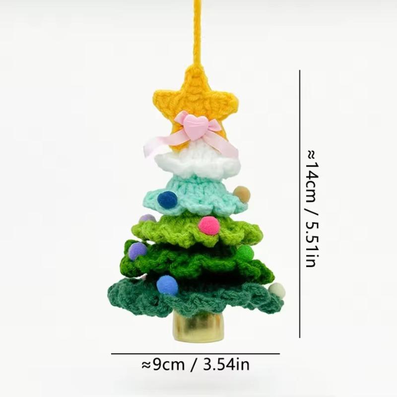 Crochet Christmas Tree Hanging Pendant - Knitted Plush Decor with Jingle Bell for Xmas Party & Home