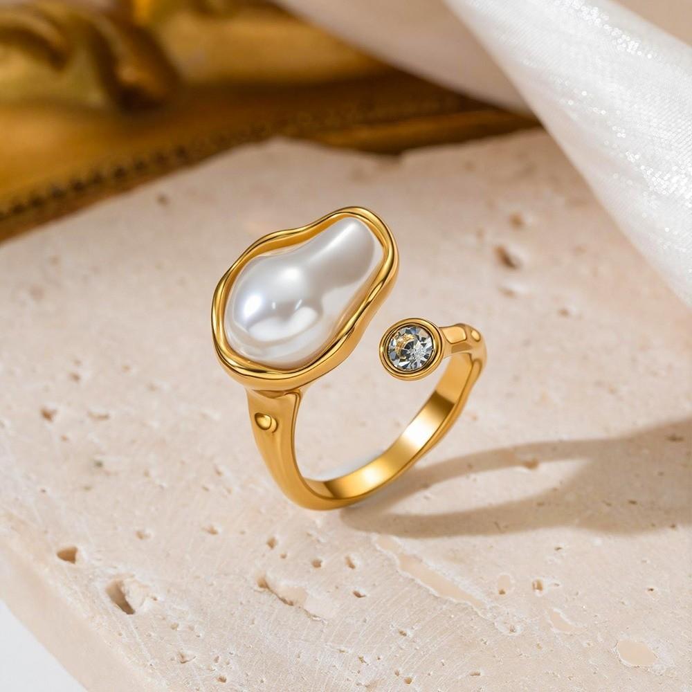 Simulated Pearls Zirconia Ring Geometry Design Alloy Platinum Finger Ring Retro Style Gold Plated Retro Jewelry Rings Daily Wear