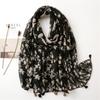 Elegant Black Floral Cotton Tassel Headscarf & Sunscreen Shawl for Spring/Summer