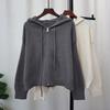 Double Zipper Hooded Knitted Cardigan Autumn and Winter New Short Design Loose Sweater Jacket Women