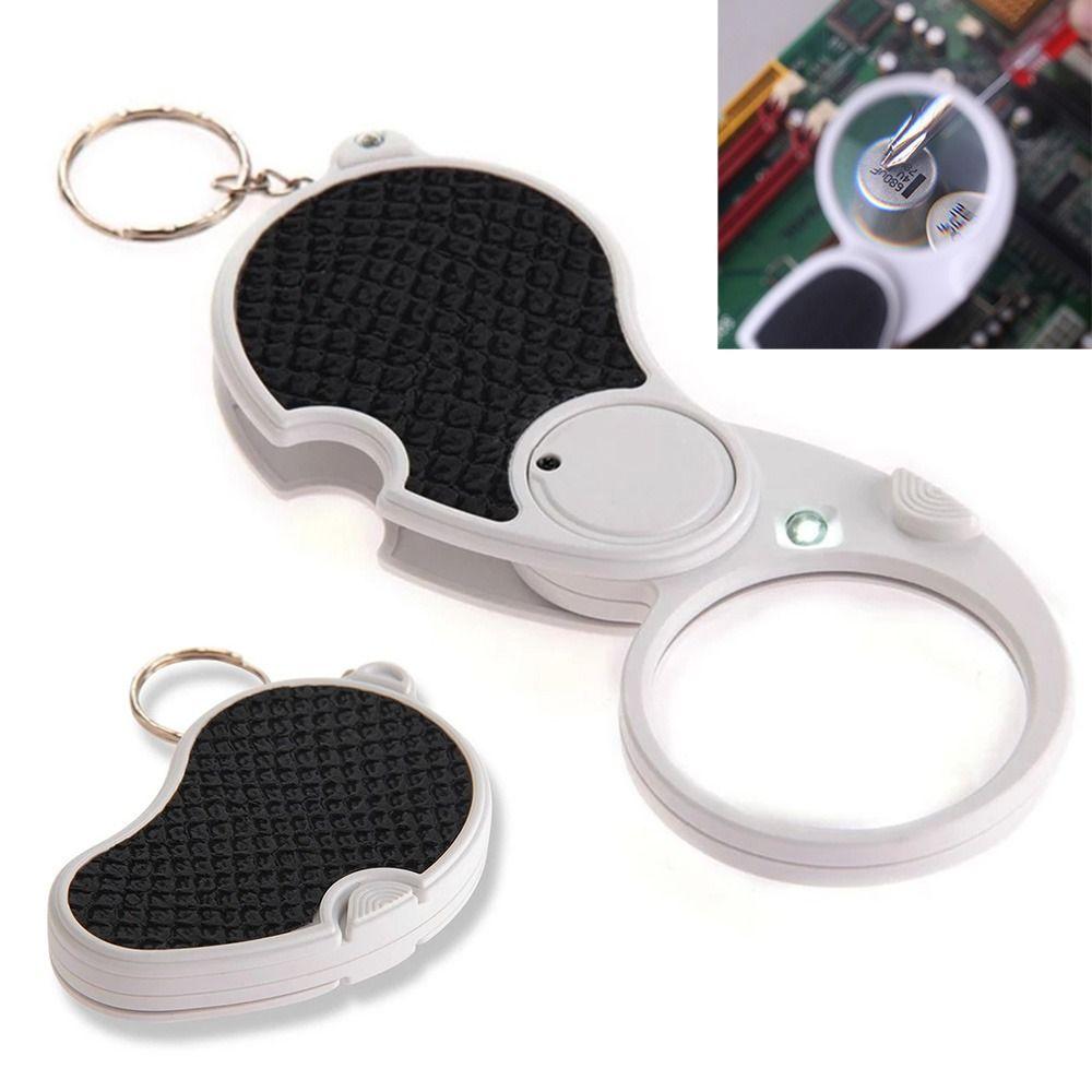 With LED Lamp Handheld Mini 5X Key Chain Magnifiers Magnifying Glass Lens Folding Magnifiers