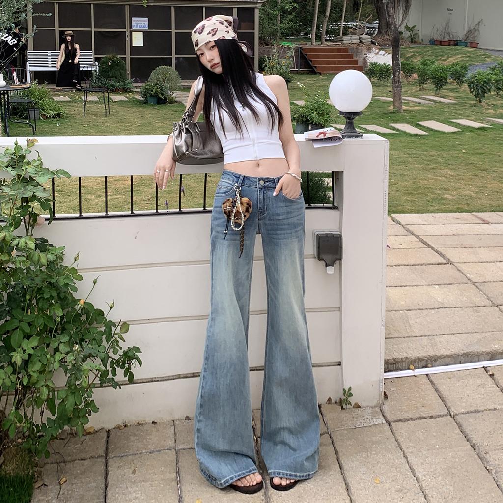 American Spice Girl low-rise and slightly pulled jeans women's spring new slim-fitting and thin versatile horseshoe flared pants