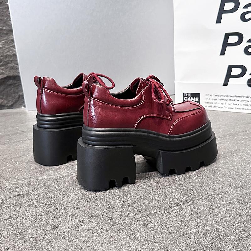 Мода 10 см каблуки Женская высокая платформа Кожаная обувь Новинка 2025 Осень Массивные кроссовки Женские Туфли-лоферы на шнуровке Обувь для ходьбы Женская