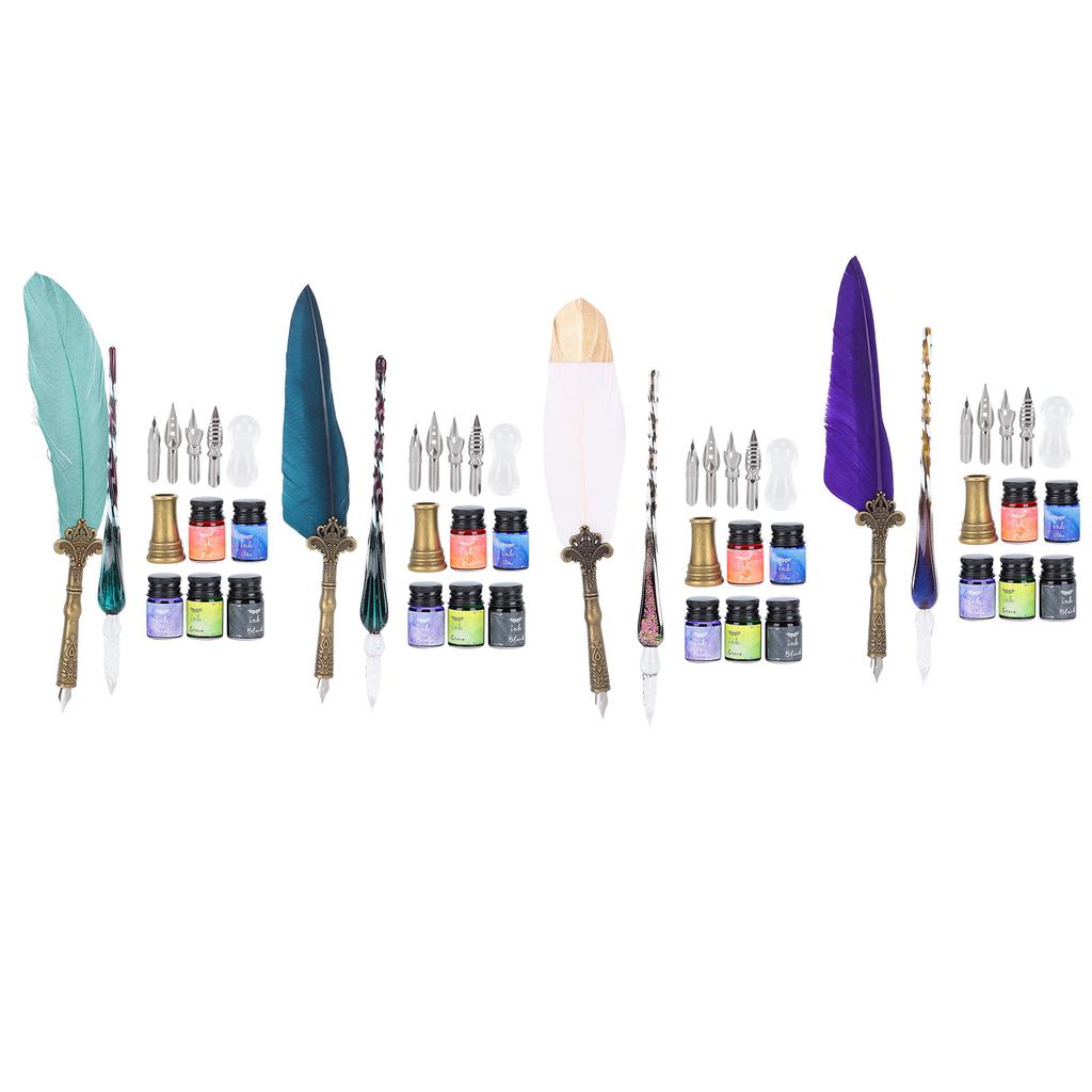 Calligraphy Pen Set Glass Ink Fountain Pen with Replaceable Nib Writing Gift Box Kit