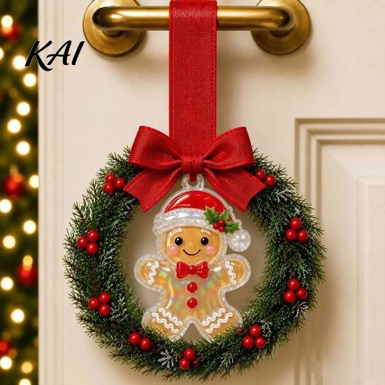 Small Holiday Hanging Decor Mini Christmas Wreath Door Handle Decoration, Gingerbread/Angel/Bell/Snowman Artificial Pine Winter Festive Gift