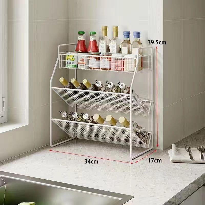 3-х уровневая полка для специй, кухонная полка-органайзер для хранения на столешнице, металлическая полка для хранения приправ с ограждением и сетчатым дизайном для кухни, столешницы