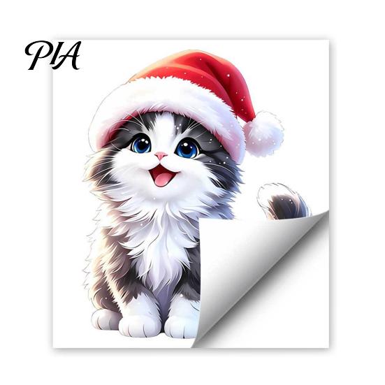 Cute Animal Pattern Stickers Christmas Cat Window Sticker, Kitten Static Cling, Removable Reusable Clings Waterproof Holiday PVC Decal for Living Room