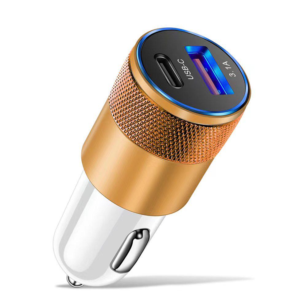 3.1A 15W Металлическое USB+PD Зарядное устройство для автомобиля из алюминиевого сплава