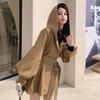 Autumn Korean Loose Trench Coat With Hooded Belt Black Woman Jackets Overcoat