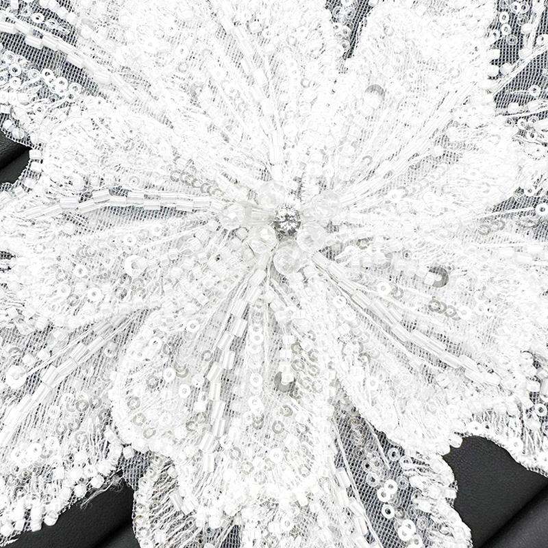 1PC DIY Sequin Beaded Clothing Accessories Patches Decorative Lace White Multi Layered High Quality