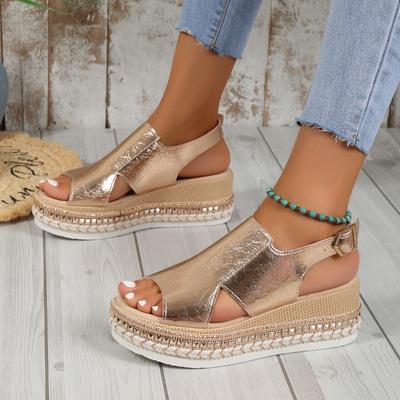 Сандалии большого размера женские с круглым носком и открытым носком с одним словом, пряжкой, ремешком, кексом, толстая подошва, повседневные римские туфли, наклон с