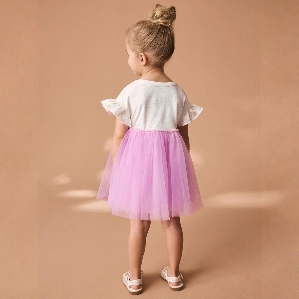 Летнее платье принцессы с короткими рукавами и мультяшным принтом для девочек