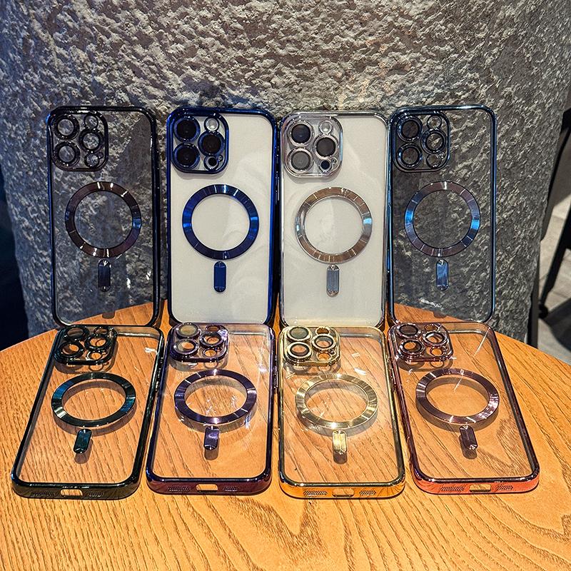 Для iphone 15 Роскошные прозрачные чехлы для телефона Для Iphone 15 Pro Plus Магнитный чехол для беспроводной зарядки Защита объектива Мягкая накладка 15 Plus