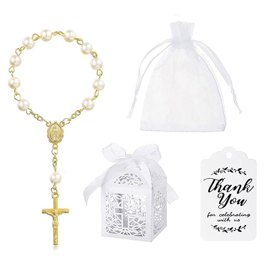 Baby Baptism Gift Set Elegant Beaded Bracelet Baby Shower Supplies Baptism Favor Set Imitation Pearls Material for Baby