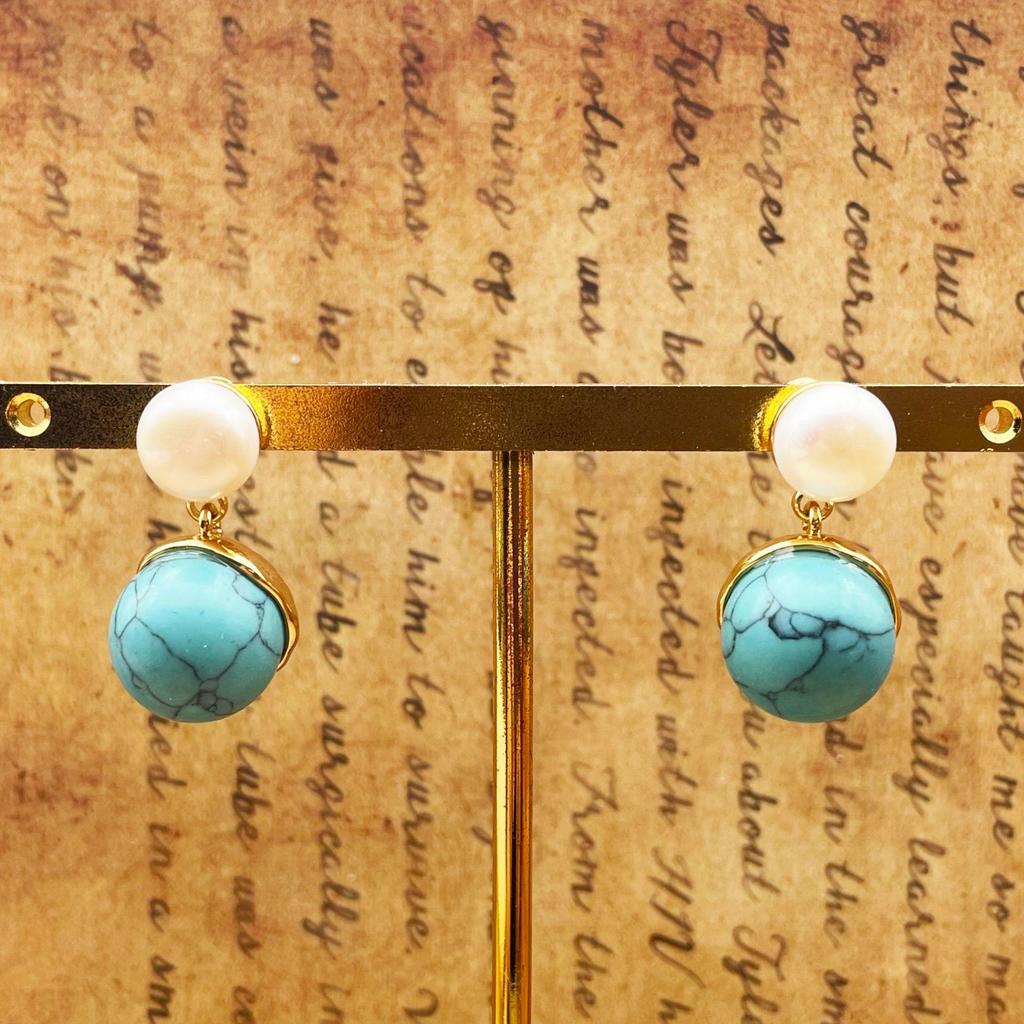 Винтажные французские серьги с бирюзой и жемчугом для женщин