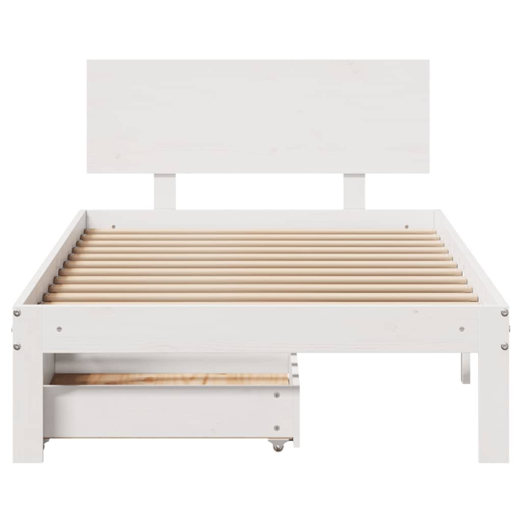 Solid Wood Bed with Drawers White 100x200 cm Pine