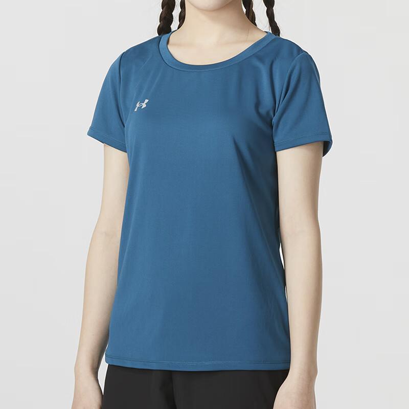 Under Armour Однотонная спортивная футболка для фитнеса с круглым вырезом и коротким рукавом, женские топы, сине-зеленые 23500508-343