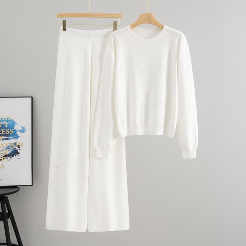 Autumn and Winter Gypsy Stars Hot Diamond Round Neck Pullover Long Sleeve Knitted Sweater Loose Knitting Two-piece Set Women