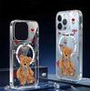 Прозрачный чехол с магнитом и цветочным мишкой для Apple iPhone 14-17 Pro Max