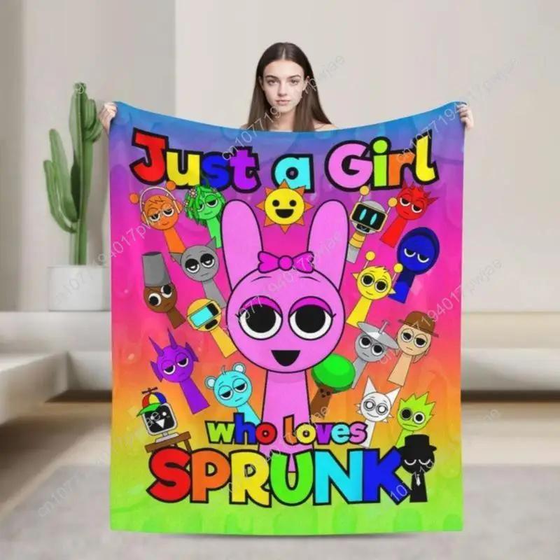Sprunki Game Just A Girl Who Loves SPRUNKI Soft Flannel Throw Blanket Bright Cartoon Theme Custom Cozy Blanket for Fans