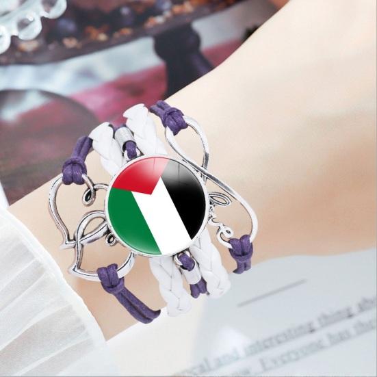 Round Palestine Flag Decor Bracelet Multi Layer Adjustable Handmade Bracelet Metal Letter Knot Faux Leather Wristband Jewelry Gift