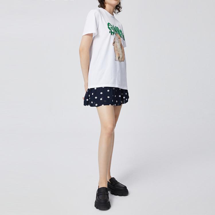Ganni Rabbit Pattern Round Neck T-Shirt Women tops White T2778151
