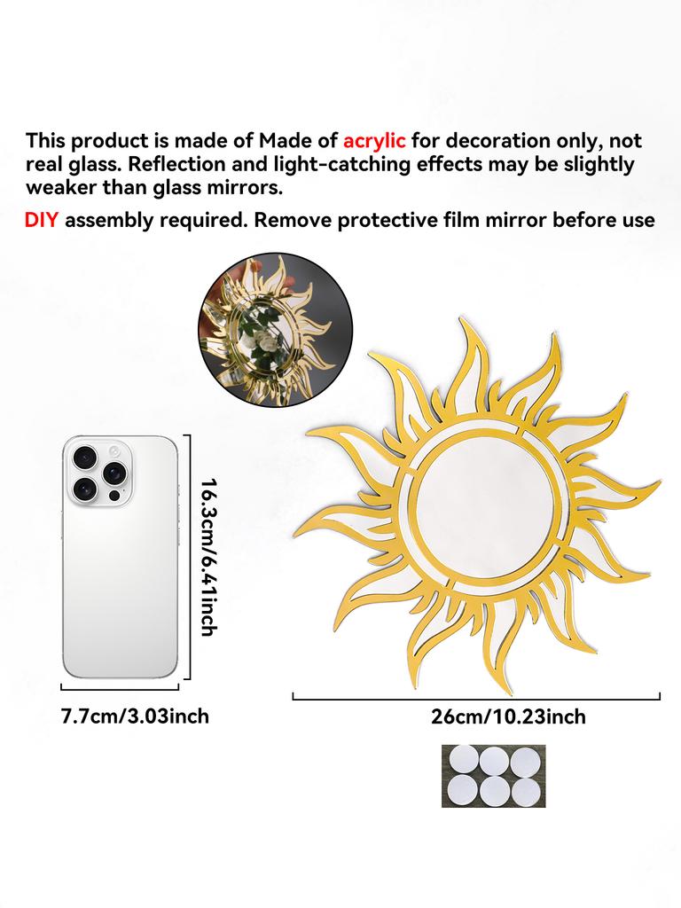 Бохо Зеркало настенное в форме солнца Декоративное зеркало с дизайном «солнечные лучи» Акриловое подвесное зеркало для гостиной, спальни, дома и стены
