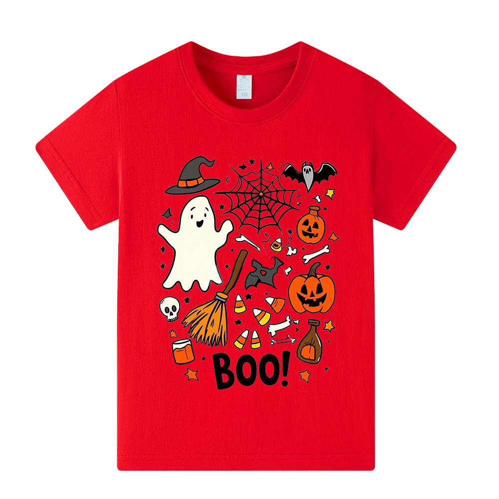 A1653 Kids Boys Girls Halloween Ghost Short Sleeves T-shirt
