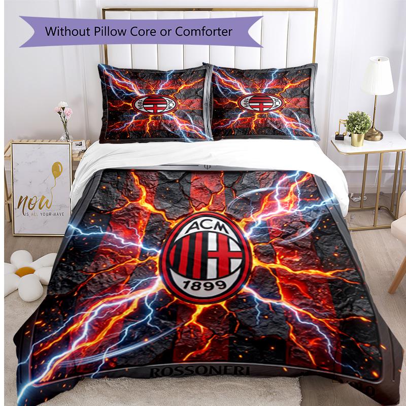 AC Milan Pattern Printed 3PCS Bedding Set Soft Skin-Friendly Washable Duvet Cover & Pillowcases Set All Season Bedroom