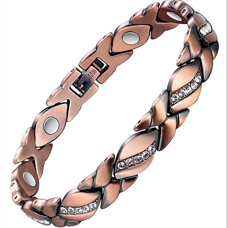 Yingqi Adjustable Antique Red Copper Diamond Magnetic Bangle Bracelet