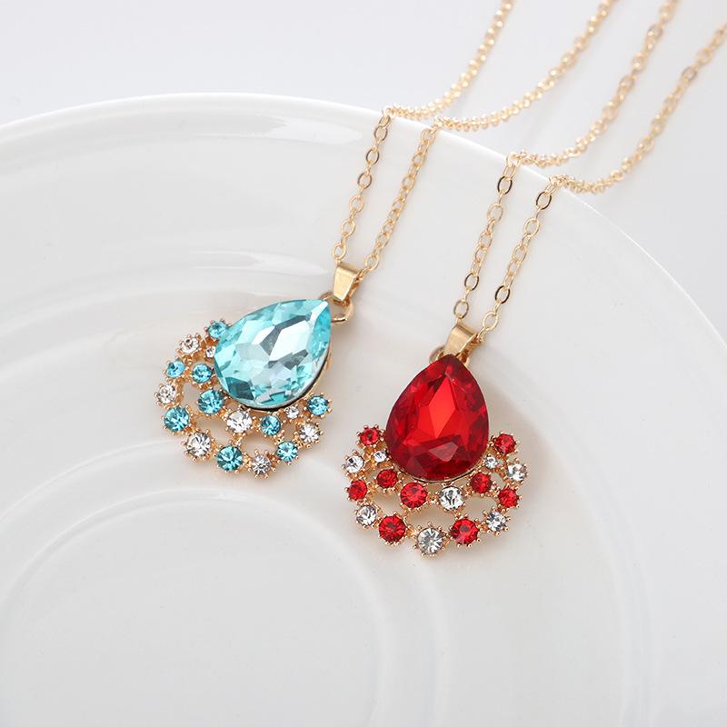 1set/3pcs (Necklace + Earrings) Women's Elegant Jewelry Set Fashion Jewelry Crystal Gemstone Diamond Drop Pendant Set Accessories