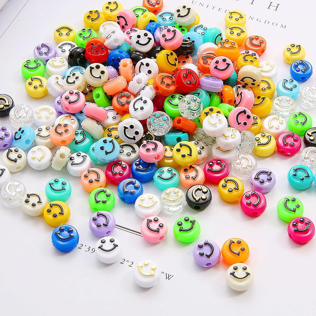 500Pcs Round Shape Acrylic Beads Spaced Smile Beads For Jewelry Making Craft Accessories