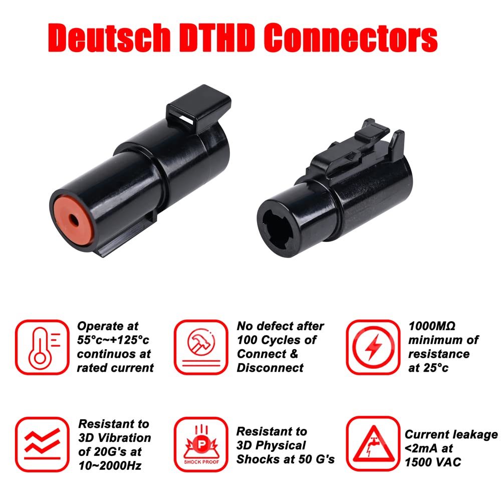 JRready ST6286 1 Pin DTHD Connector 4 Sets,IP67 Waterproof Single Terminal Connectors For Heavy-Duty Applications,Contact Size 12 Crimp Wire Gauge